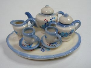 画像1: 陶器ティーセット　青い花