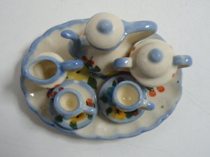 画像5: 陶器ティーセット　青＆黄の花