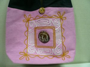 画像2: タイ製コットンバック　刺繍象（ピンク）