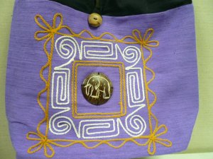 画像2: タイ製コットンバック　刺繍象（藤色）