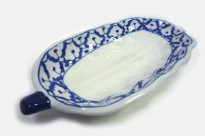 画像2:  青白陶器 パパイア型皿22cm