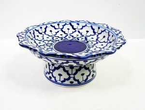 画像1: 青白陶器 中皿  高式皿 18cm