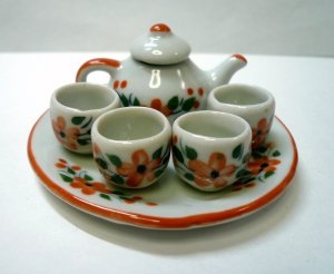 画像1: 陶器お茶セット　　お花柄