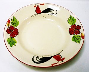 画像1: にわとり柄 深皿丸21cm (ハイビスカス) 