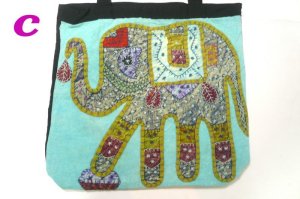 画像7: パッチワーク象柄  ショルダー　刺繍仕上げ　（水色）