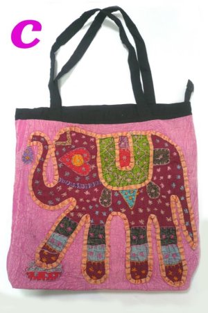 画像4: パッチワーク象柄  ショルダー　刺繍仕上げ　（ピンク）