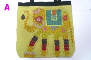 画像5: パッチワーク象柄  ショルダー　刺繍仕上げ　（黄緑）