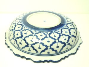 画像4:  青白陶器花型ギザ深皿24cm