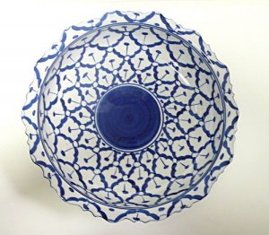 画像2:  青白陶器花型ギザ深皿24cm