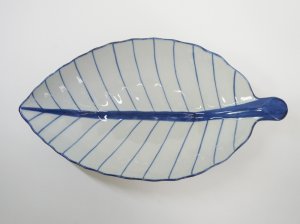 画像2:  青白陶器リーフ 型皿34cm 