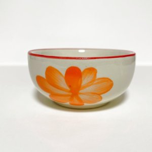 画像1: ≪タイ雑貨≫にわとり柄  丸花　小鉢8.5cm オレンジ