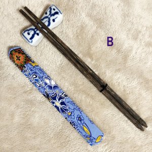 画像5: タイ製　箸1膳　箱型カバー付【バティック柄】