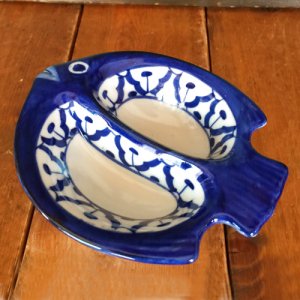 画像4:  青白陶器  ２口魚型小皿 