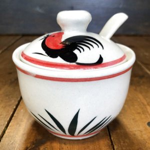 画像5: にわとり柄  調味料入れ(リーフ柄・丸形)