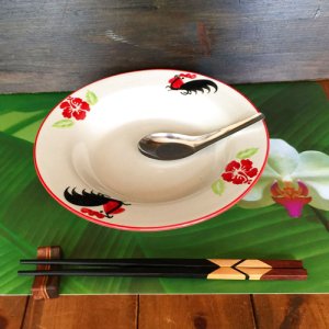 画像6: にわとり柄 深皿丸　23cm (ハイビスカス) 