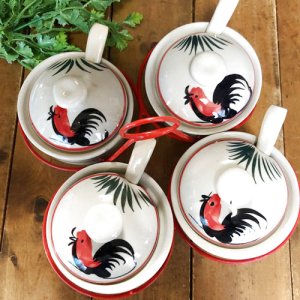 画像2: にわとり柄  調味料入れ(リーフ柄・丸形)