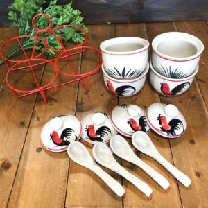 画像4: にわとり柄  調味料入れ(リーフ柄・丸形)