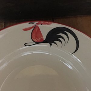 画像4: にわとり柄 深皿丸21cm暗め (ハイビスカス) 