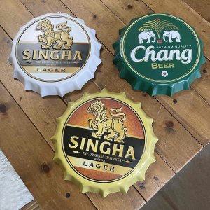 画像5: 【SINGHAビール（白）】【ブリキ看板24cm】【ボトルキャップ型】アンティーク　レトロ