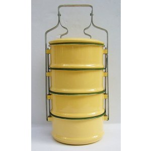 画像: タイ製　ホーロー　黄色4段　弁当箱