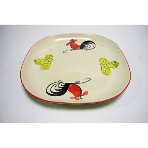 画像: にわとり柄 平皿 角 22cm 
