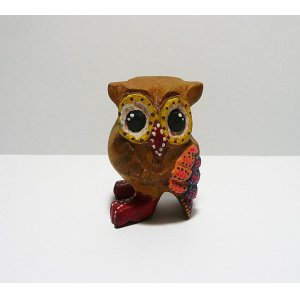 画像: チェンマイ  フクロウ置物横ミニ 