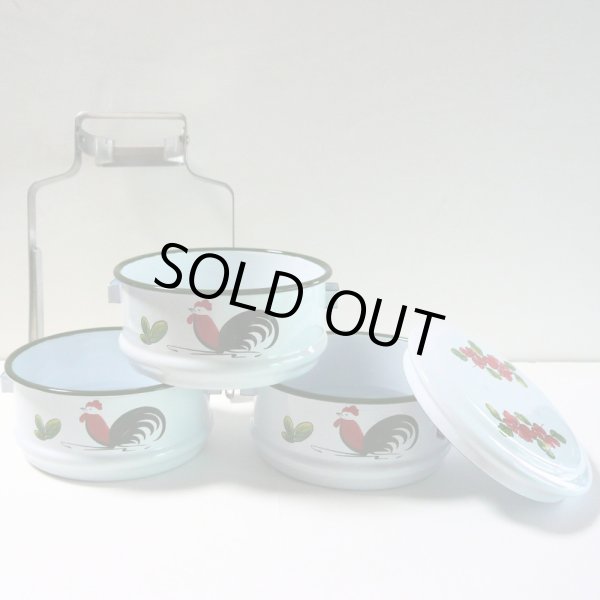 画像7: ホーロー3段弁当箱  にわとり柄