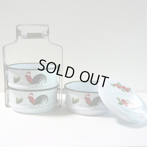 画像5: ホーロー3段弁当箱  にわとり柄