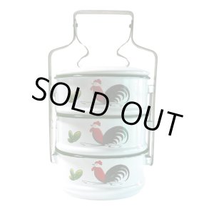 画像: ホーロー3段弁当箱  にわとり柄