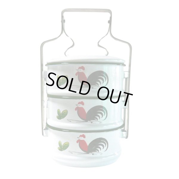 画像1: ホーロー3段弁当箱  にわとり柄