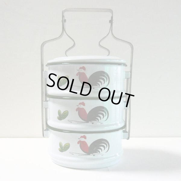 画像2: ホーロー3段弁当箱  にわとり柄