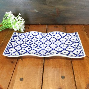 画像: 青白長方形波皿26cm