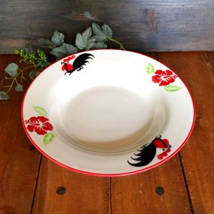 画像: にわとり柄 深皿丸　23cm (ハイビスカス) 