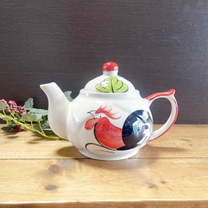 画像: にわとり柄 ポット A（ピンク花）