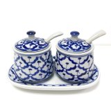 画像:  青白陶器  調味料入れ2個組 