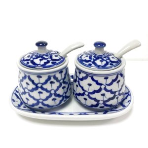画像:  青白陶器  調味料入れ2個組 