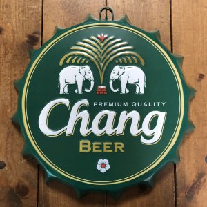 画像: 【changビール（緑）】【ブリキ看板24cm】【ボトルキャップ型】アンティーク　レトロ