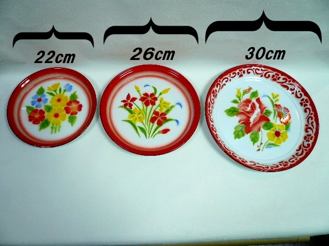 画像: ホーロー　平皿　縁赤25cm A