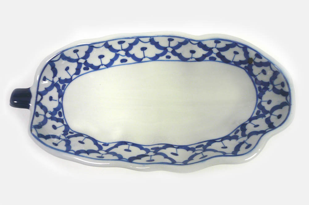 画像1:  青白陶器 パパイア型皿22cm