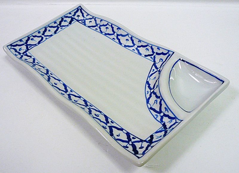 画像2:  青白陶器 長方形皿（薬味）