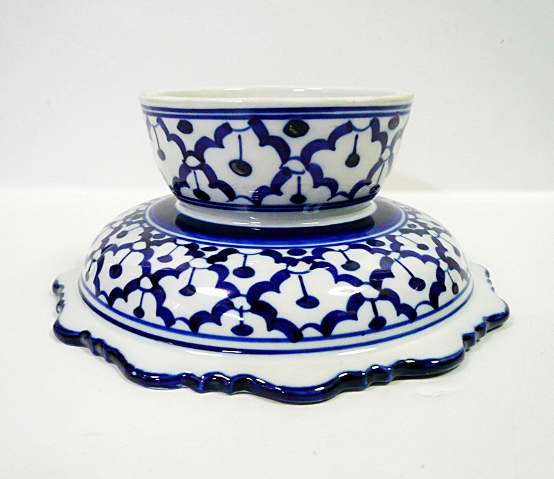 画像: 青白陶器 中皿  高式皿 18cm