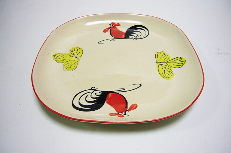 画像1: にわとり柄 平皿 角 22cm 