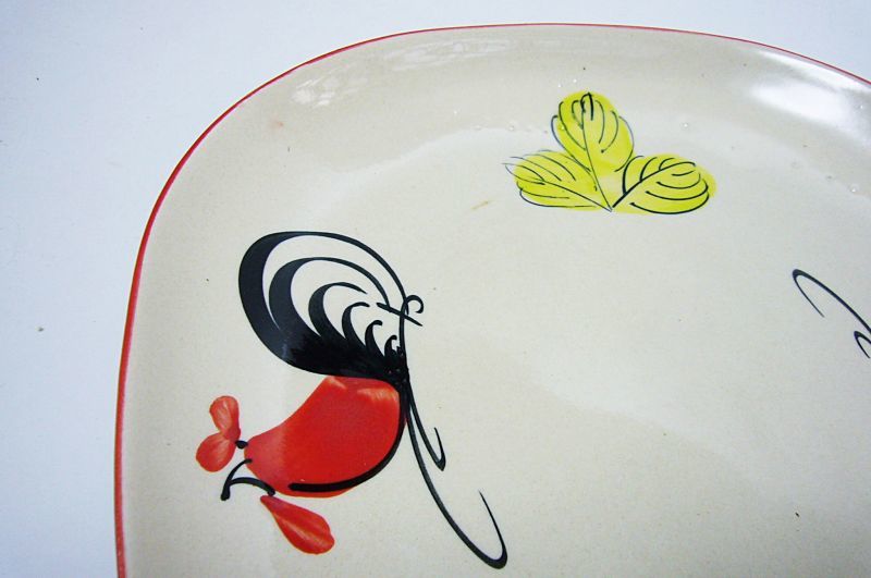 画像: にわとり柄 平皿 角 22cm 