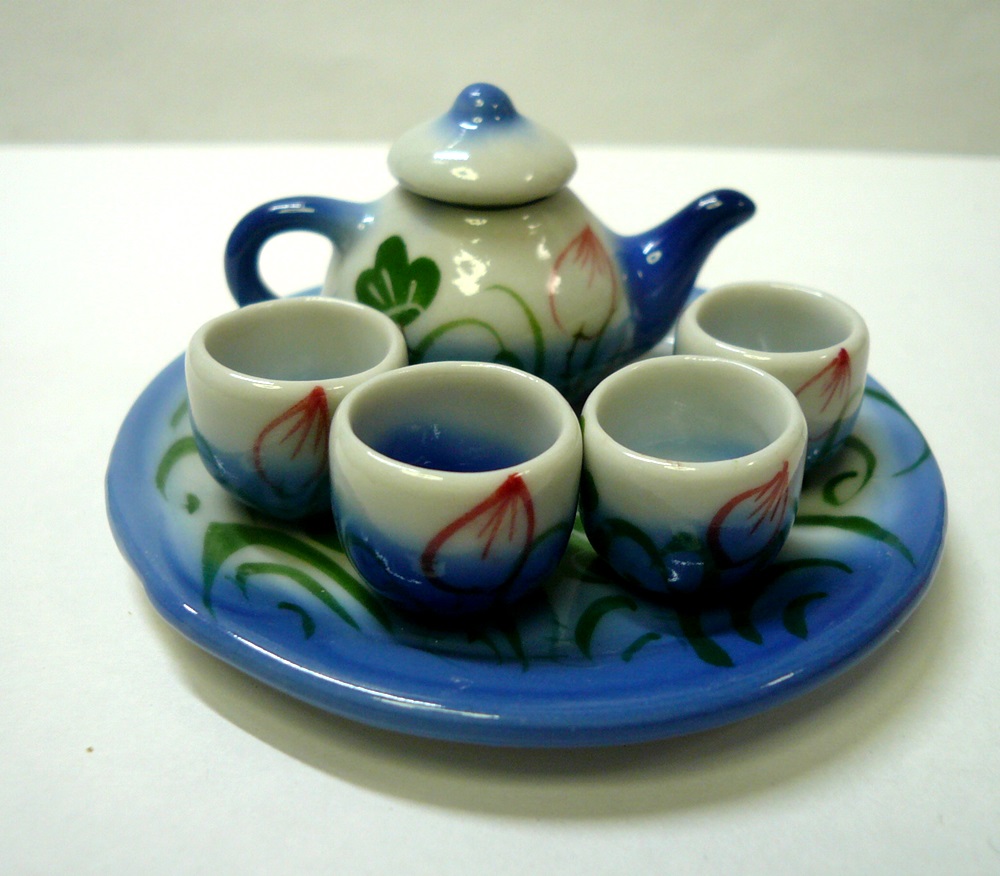 画像1: 陶器お茶セット　　蓮柄