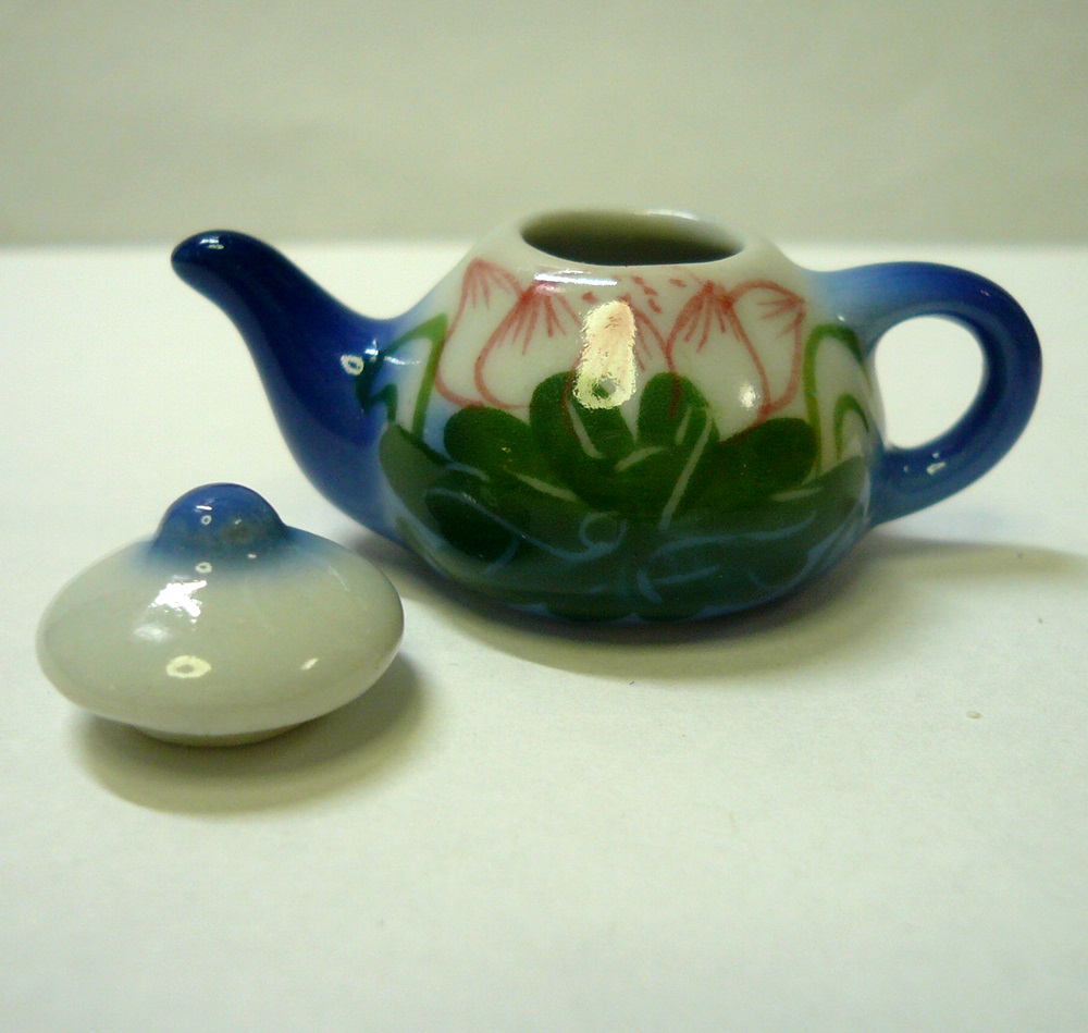画像: 陶器お茶セット　　蓮柄