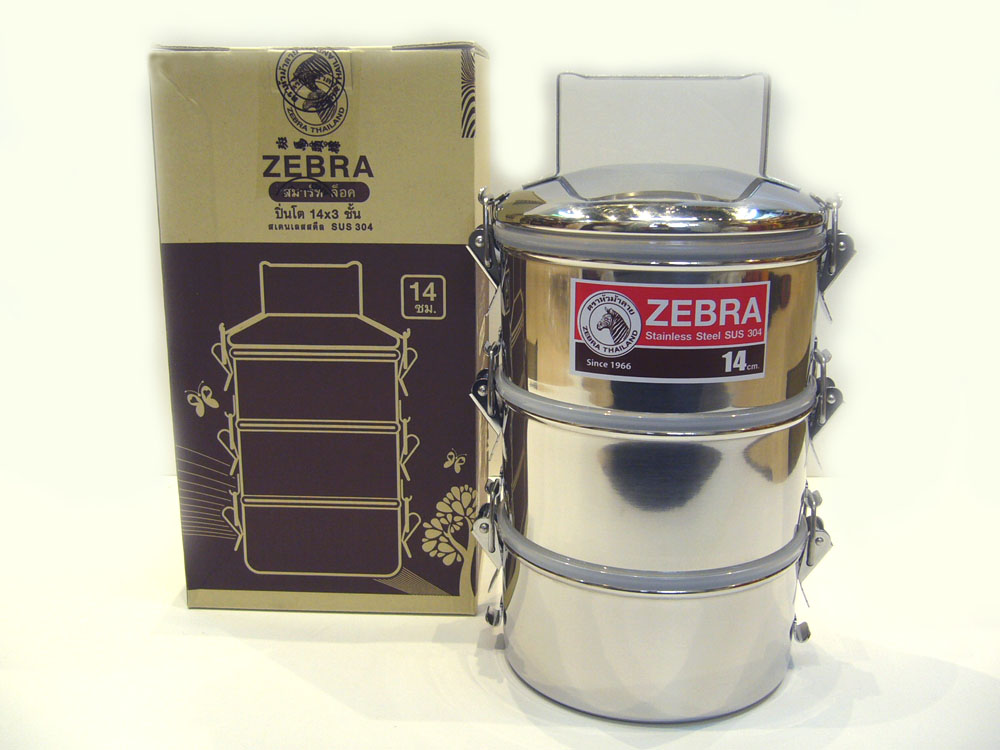 ZEBRA 3段式弁当箱 14cm（中蓋付き） ステンレス製 ・ ランチボックス