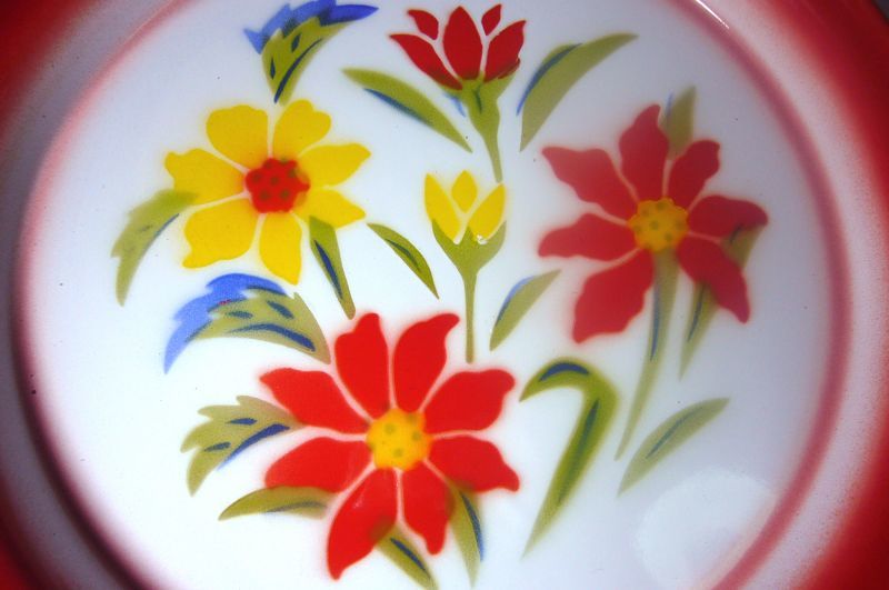 画像2: ホーロー　平皿　縁赤25cm A