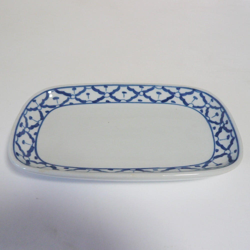 画像1: 青白陶器 長方形  皿19.5cm
