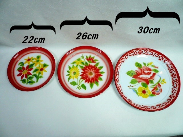 画像: ホーロー　平皿　縁赤23cm B