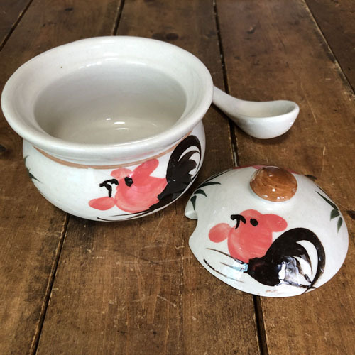 画像: にわとり柄  調味料入れ(ピンク花・丸形)